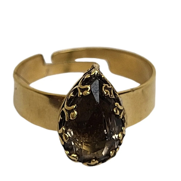 Gold  10K Genuine Smokey Quartz Filigree Ring - Picture 1 of 6
